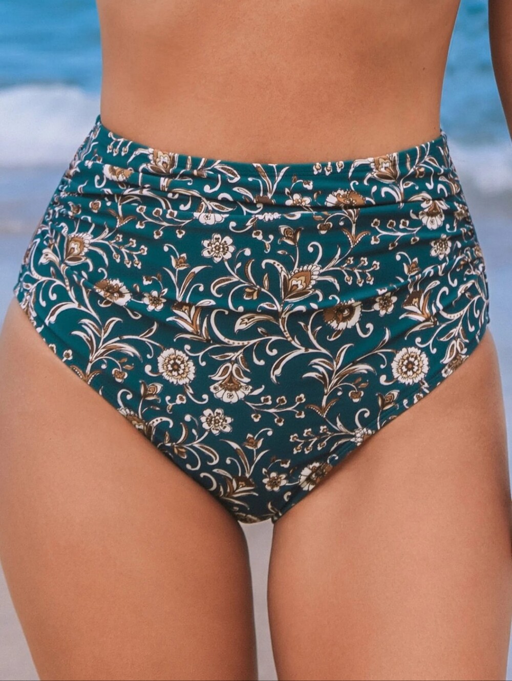 NWT Cupshe Teal Garden Getaway Bikini High Waisted BOTTOMS ONLY - Large